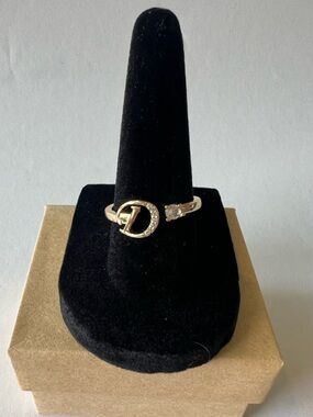 14k Gold Plated 'D' Initial Ring with Crystal Accents